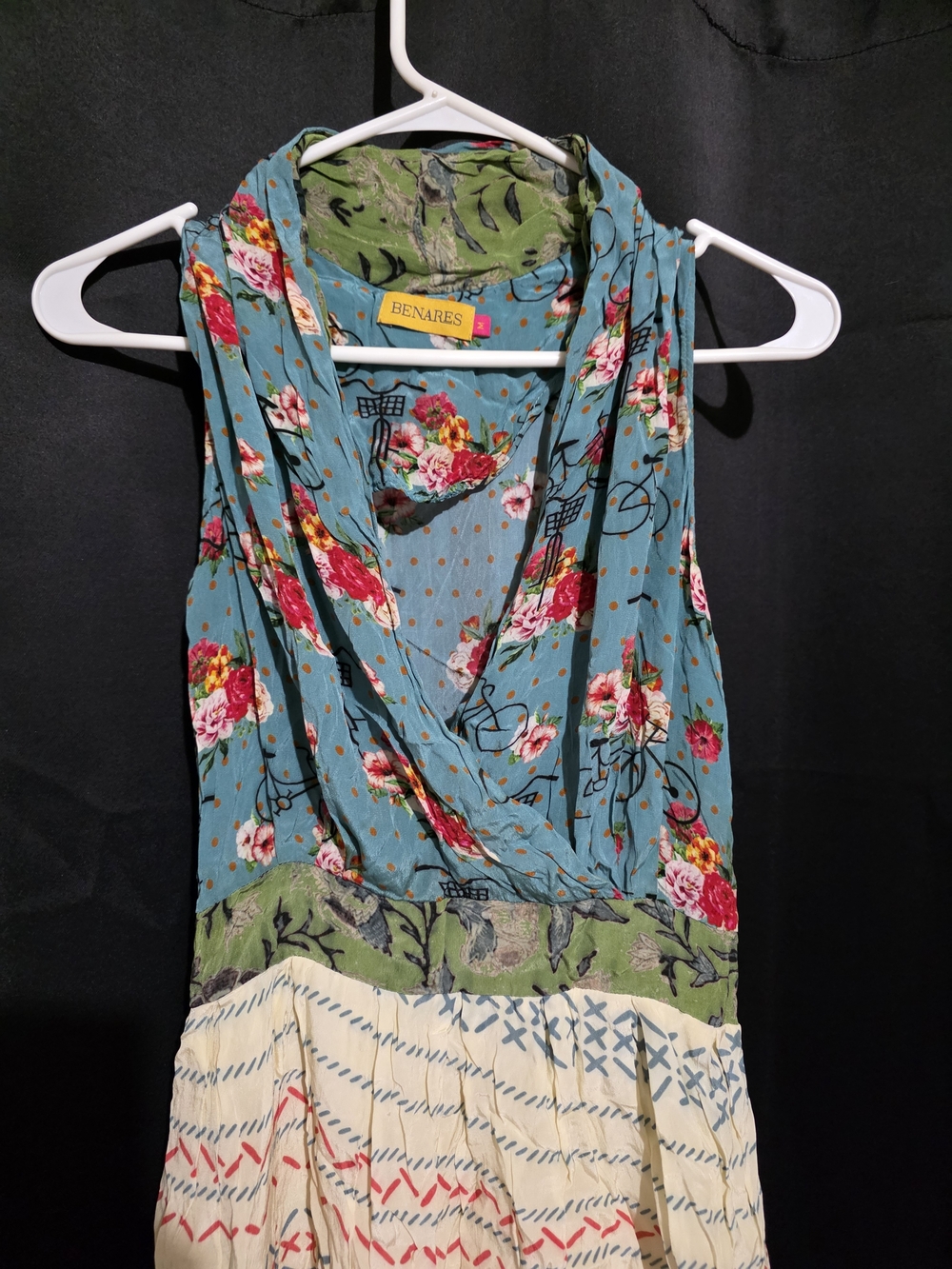 Benares Floral Midi Dress in Teal and Cream